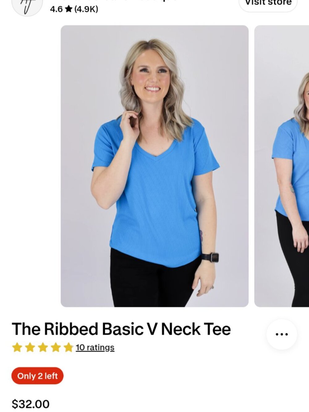 Alexander Jane Ribbed Basic V-neck Tee S Blue - Picture 3 of 5